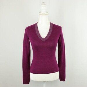 Rag & Bone Women's Extra Small Purple Gray Merino Wool V-Neck Tight Knit Sweater